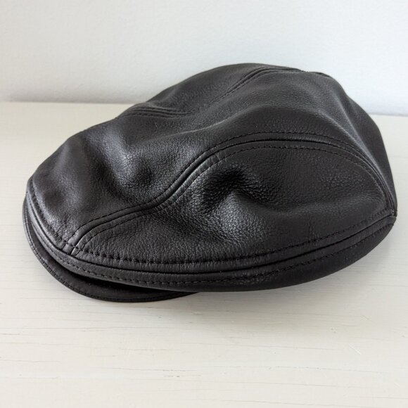 Scala 100% Leather Newsboy Hat, XL - Picture 2 of 6
